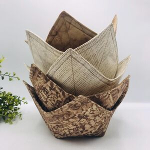 Set of 5 Neutral Tan Beige Microwave Soup Bowl Cozies, Reversible, Farmhouse